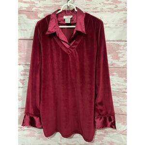 Vintage Venezia Velour Blouse Size 1X Cranberry